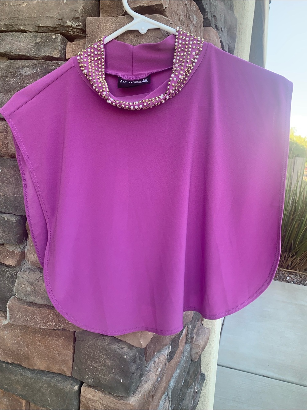 Antthony Beaded Mock Neck Sleeveless Tunic in Magenta